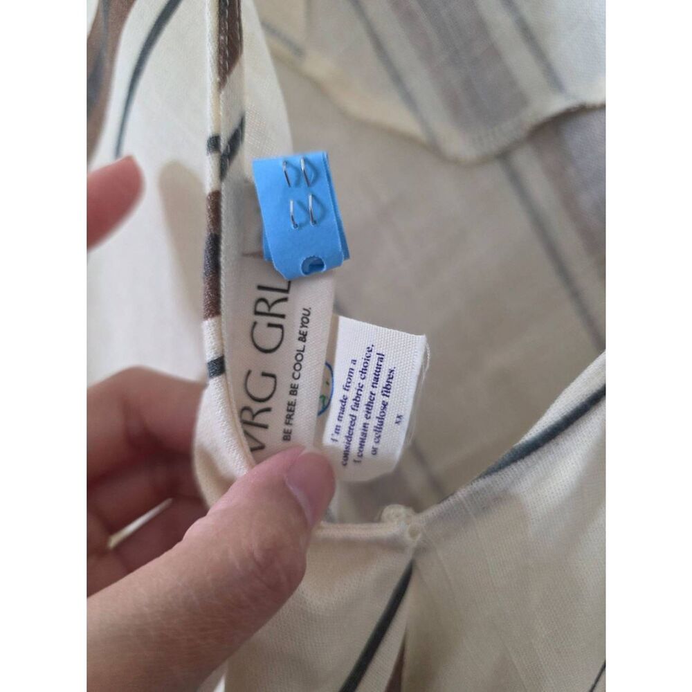 VRG GRL Opal Linen Maxi Dress Open Back Striped Cream Brown Size 8 - Picture 7 of 10